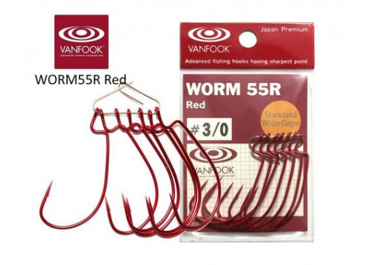 Крючки Vanfook офсетные WORM55R Red (#3/0 (7шт))